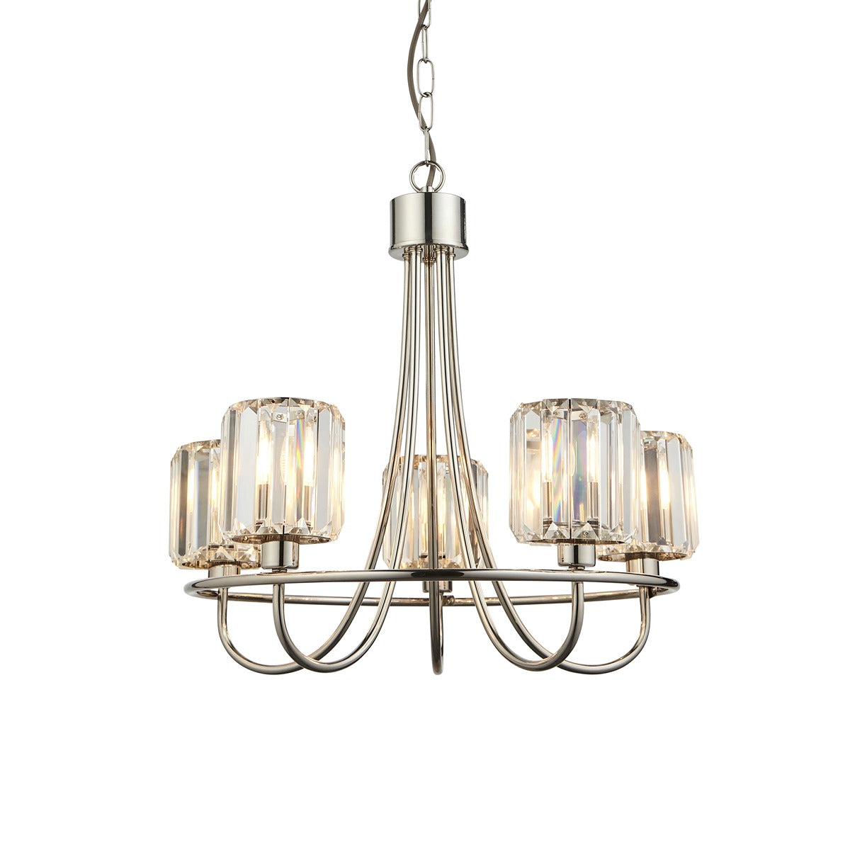 Berenice 5 Faceted Glass Ceiling Light - Nickel