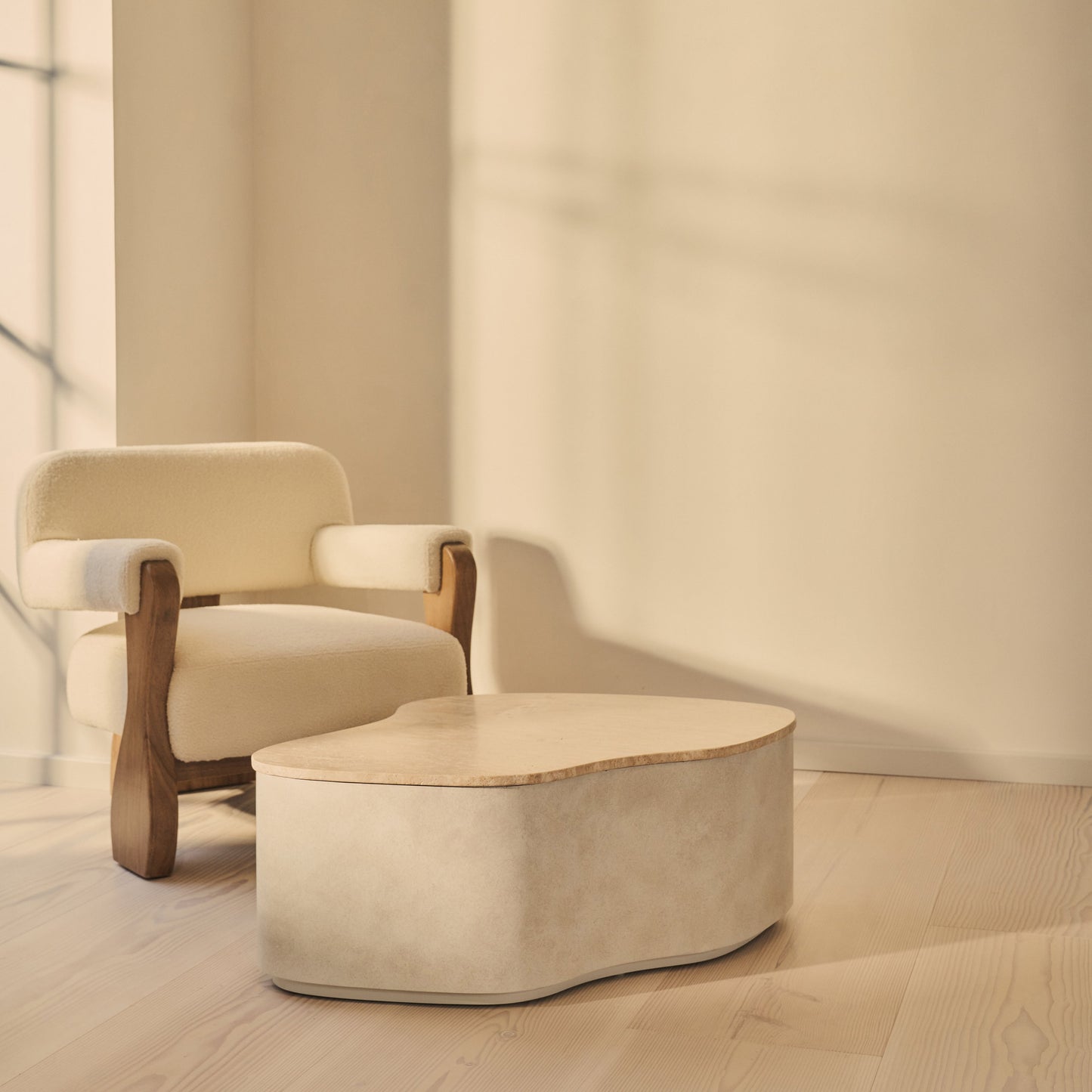 Arlo - Beige Travertine Irregular Concrete Premium Coffee Table