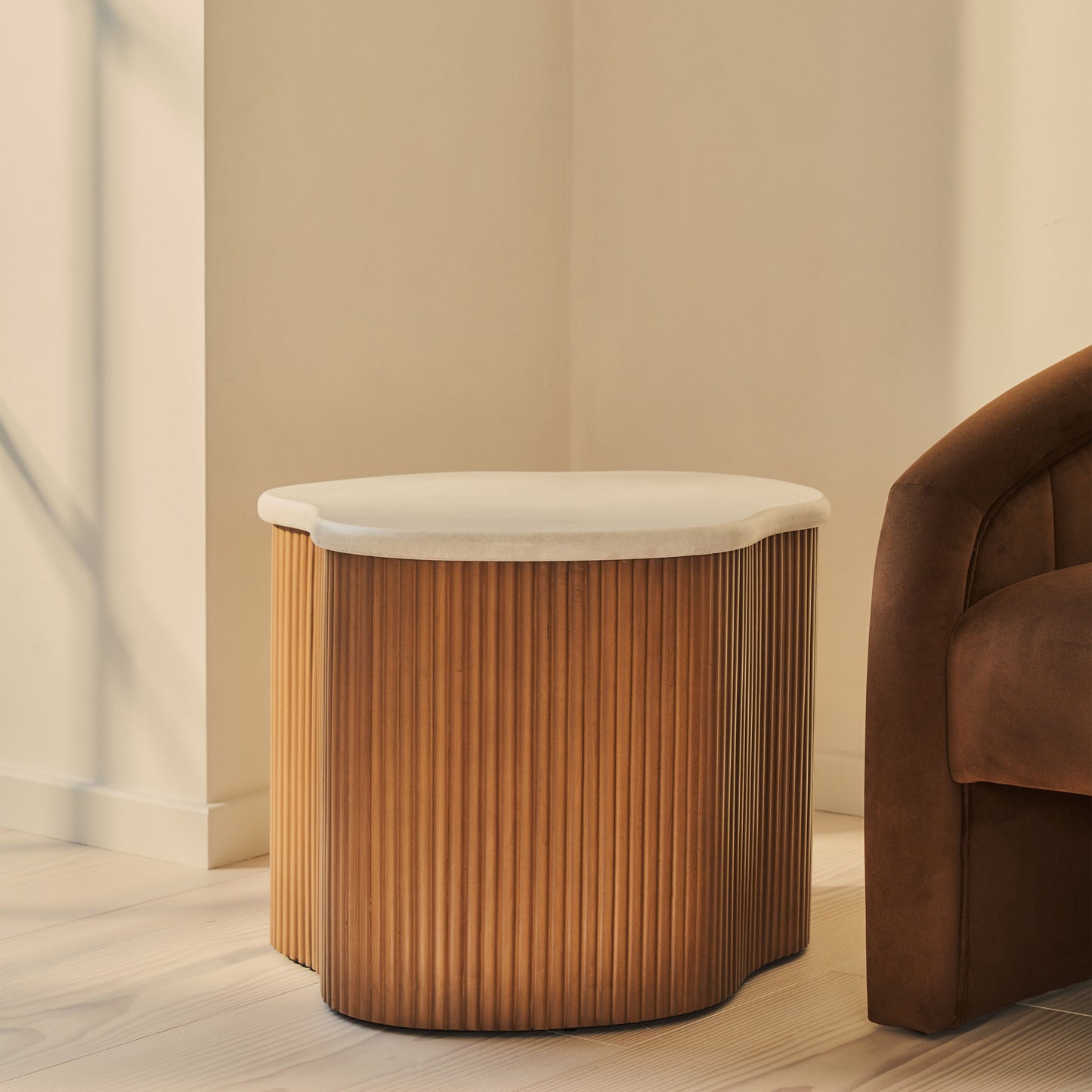 Cove - Warm Wood Ribbed Irregular Side Table