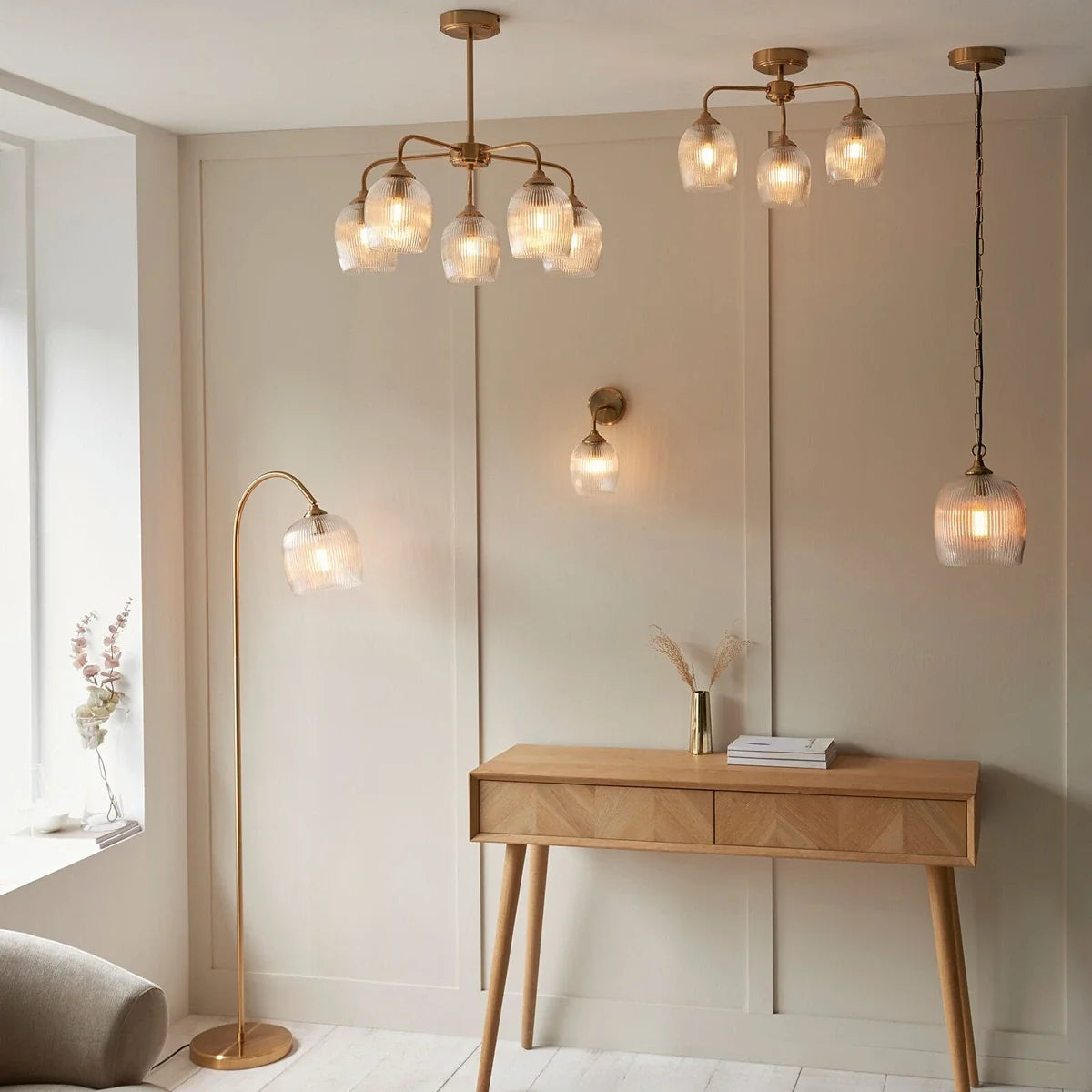 Ashcroft Ribbed 5 Pendant Light - Brushed Aged Brass