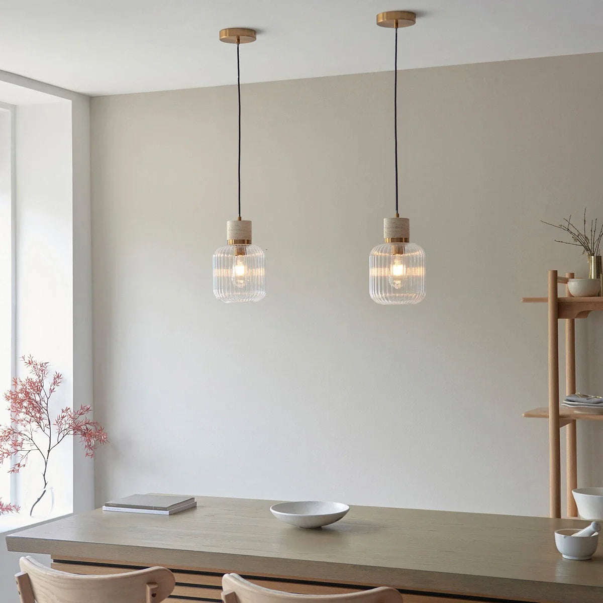 Travi Travertine Ribbed 1 Pendant Light - Natural