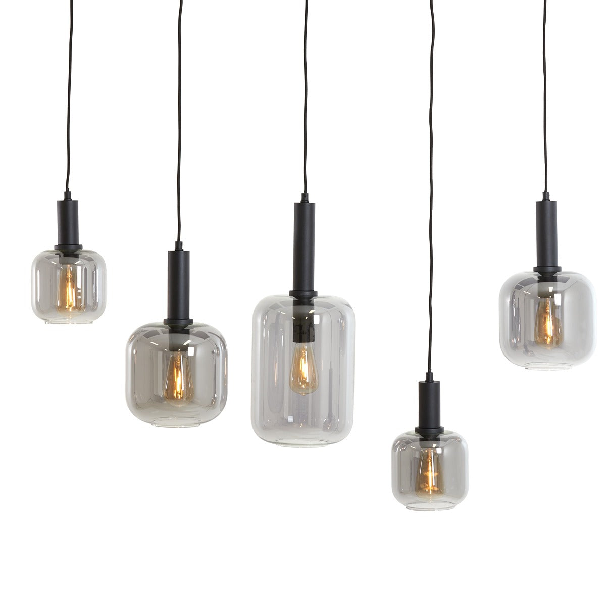 Lekar 5 Light Pendant Light - Black & Smoked Glass