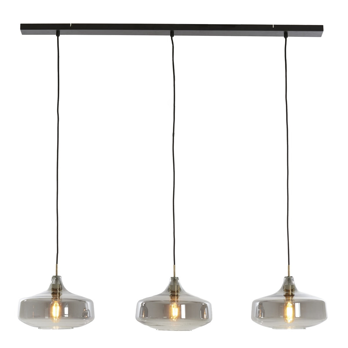 Solna 3 Light Pendant Light - Antique Bronze & Smoked Glass