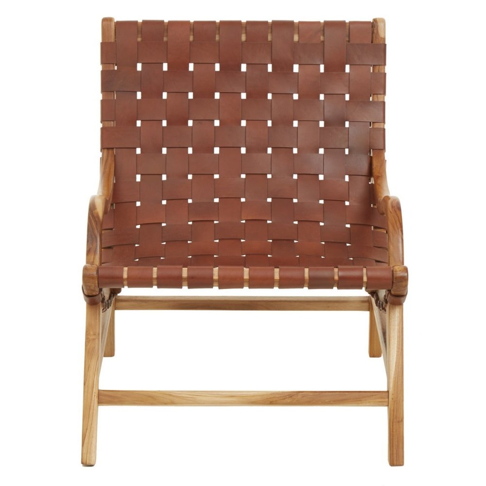Kyle Accent Chair - Natural Teak & Brown Leather