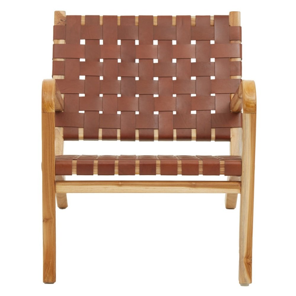 Kyrie Accent Chair - Natural Teak & Antique Brown Leather