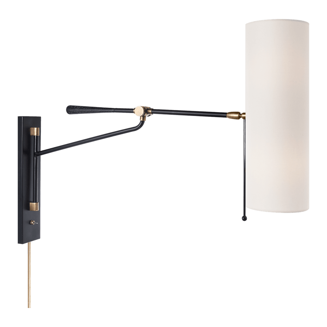 Frankfort Articulating Wall Light - Black & Antique Brass Accents with Linen Shade