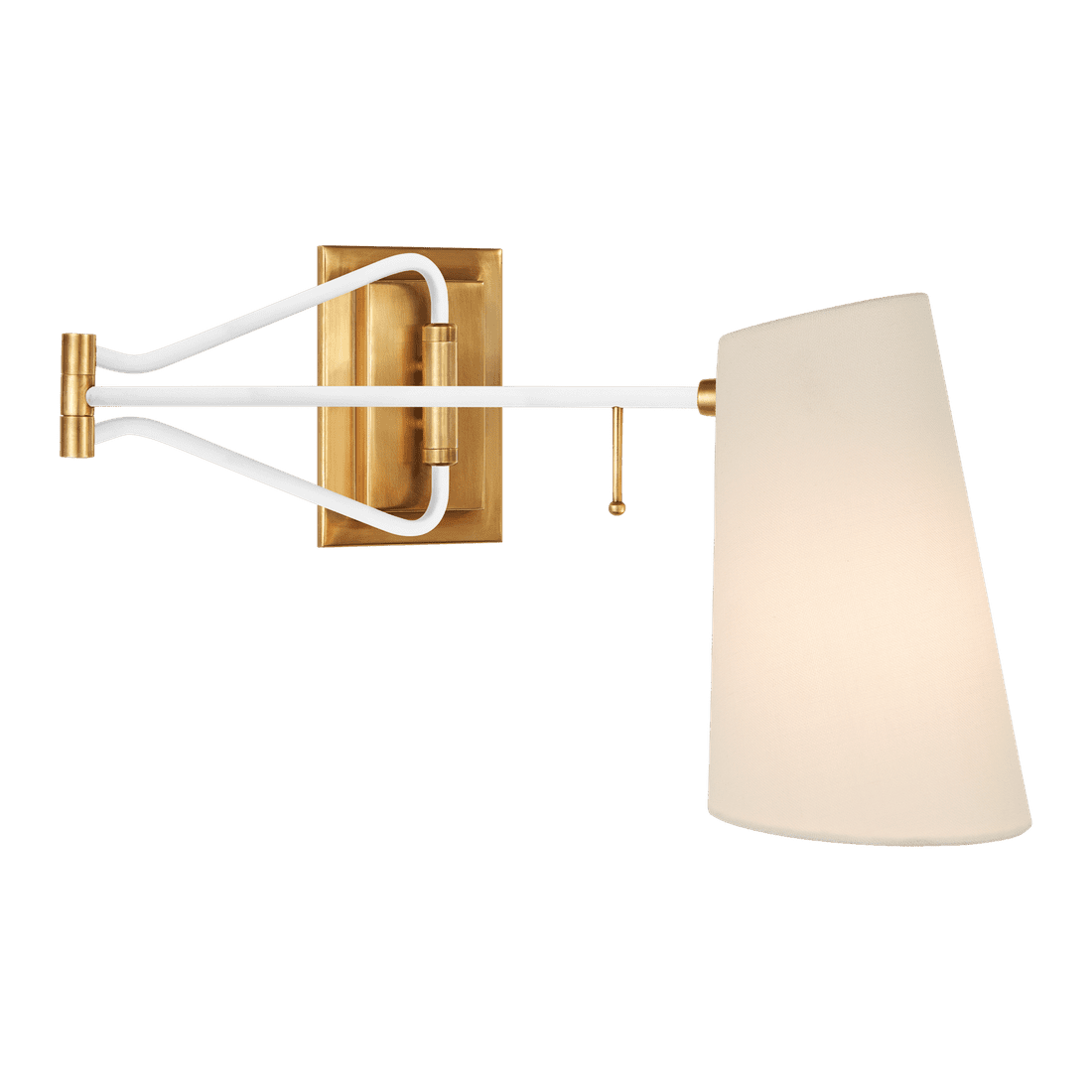 Keil Swing Arm Wall Light - Antique Brass & White with Linen Shade