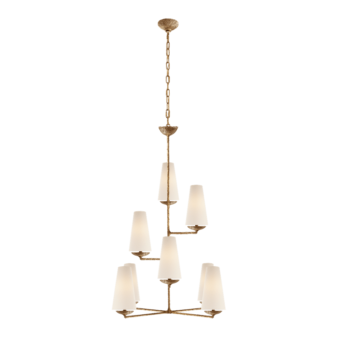 Fontaine Vertical Chandelier - Gilded Plaster with Linen Shades