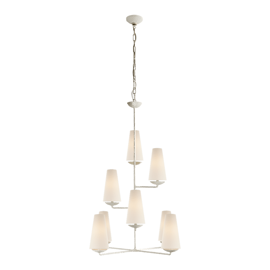 Fontaine Vertical Chandelier - Plaster with Linen Shades