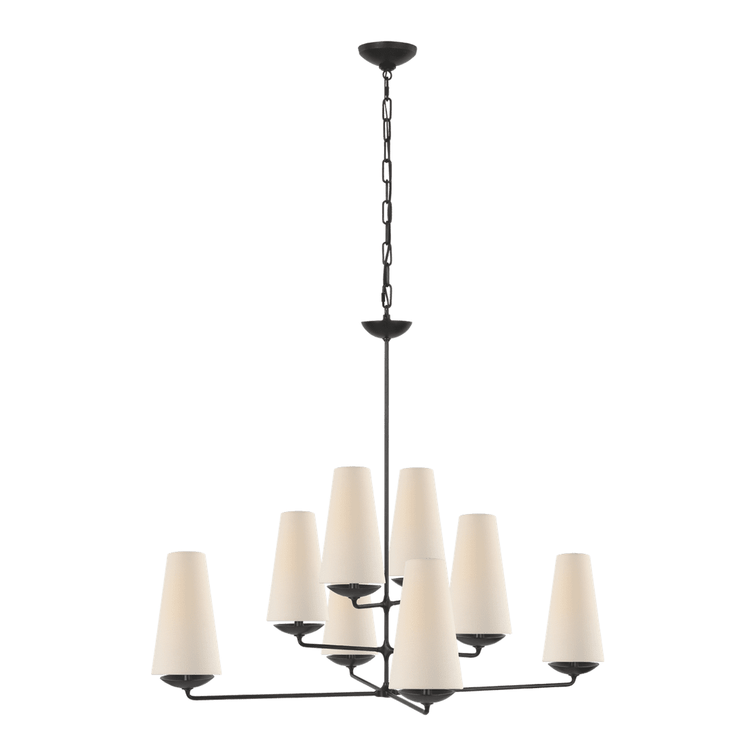 Fontaine Large Offset Chandelier - Aged Iron with Linen Shades