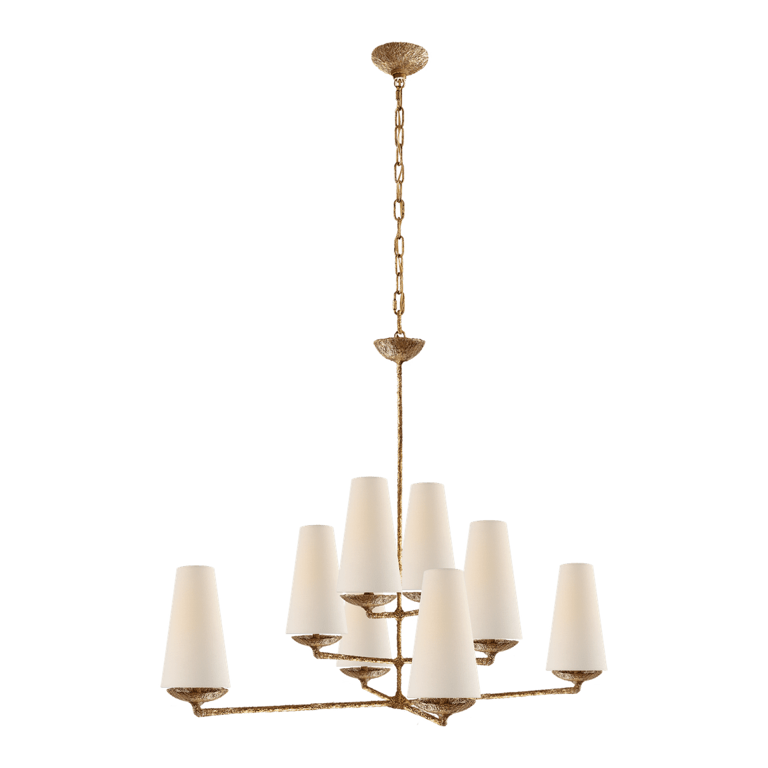Fontaine Large Offset Chandelier - Gilded Plaster with Linen Shades