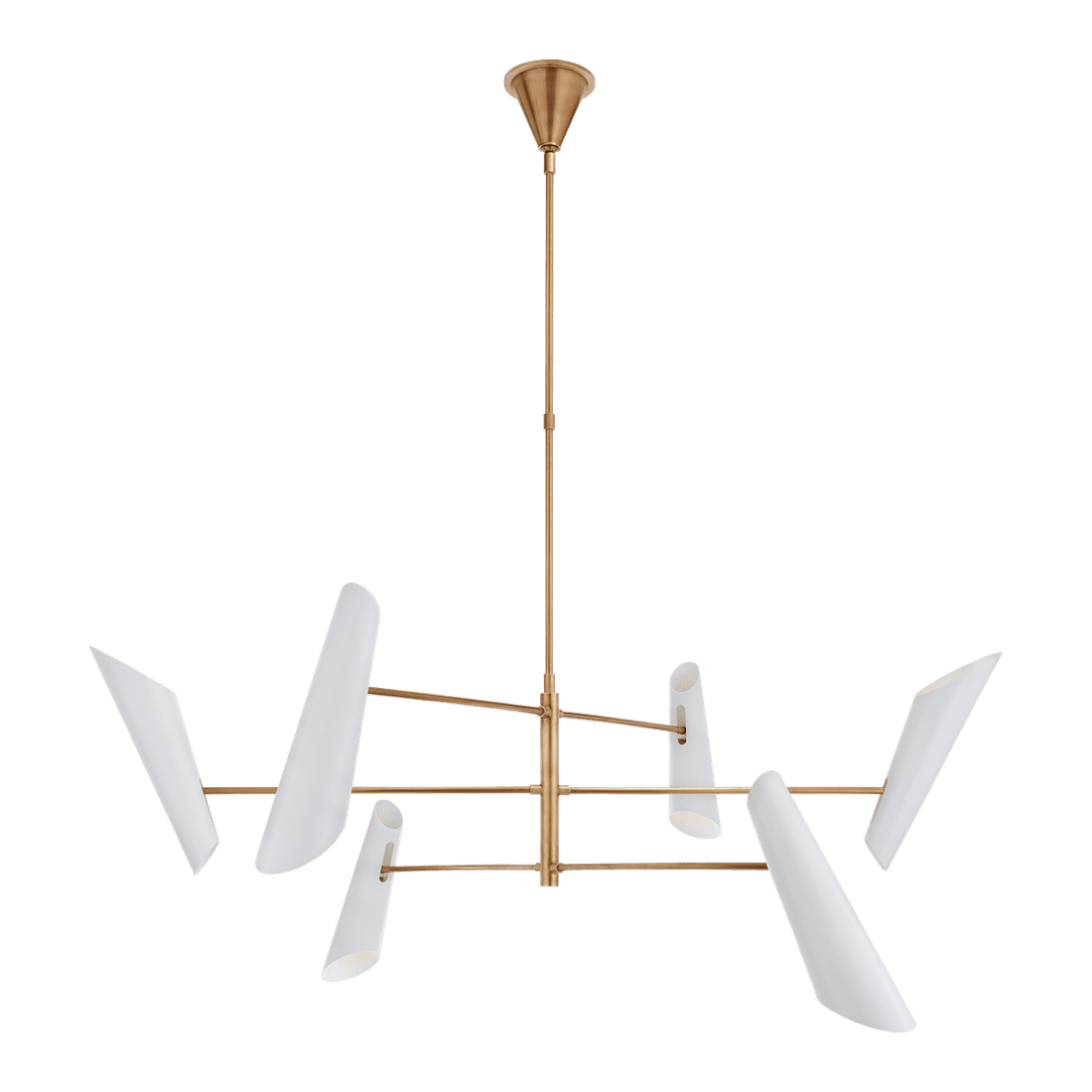 Franca Large Pivoting Chandelier - Antique Brass with White Shades