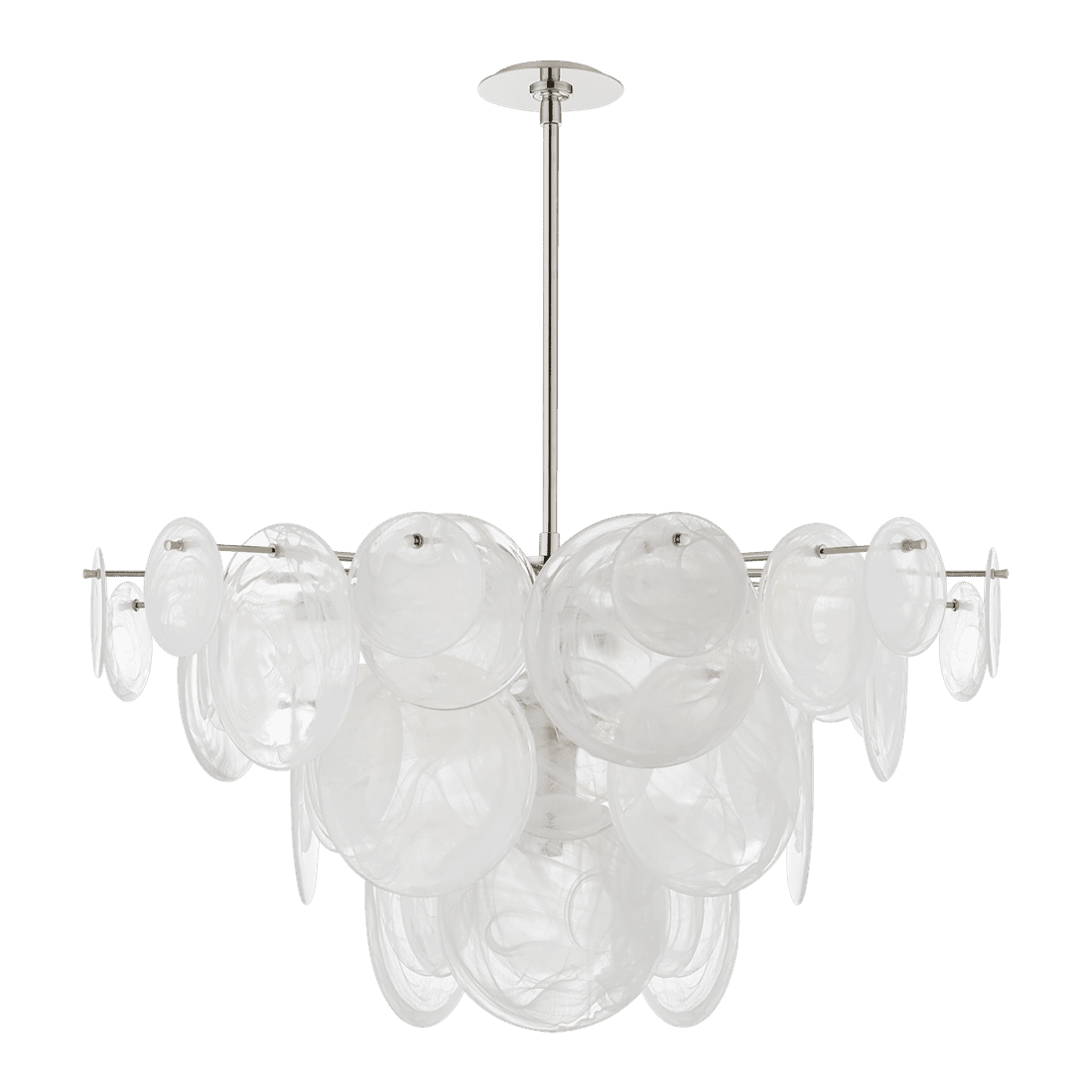 Loire Large Chandelier - Polished Nickel with White Strie Glass
