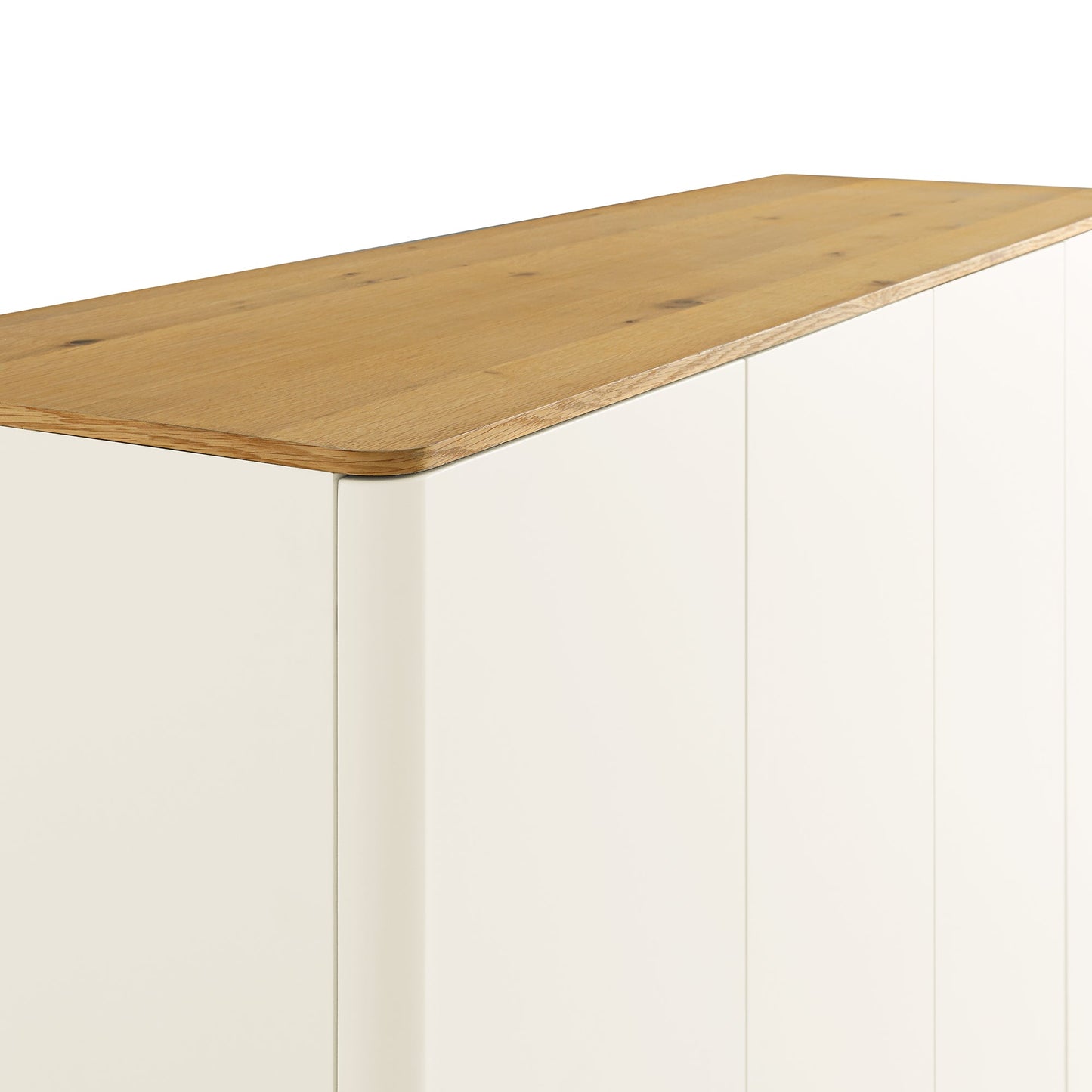 Agnes Curved Edge 4-Door Wardrobe, Off White with Oak Top