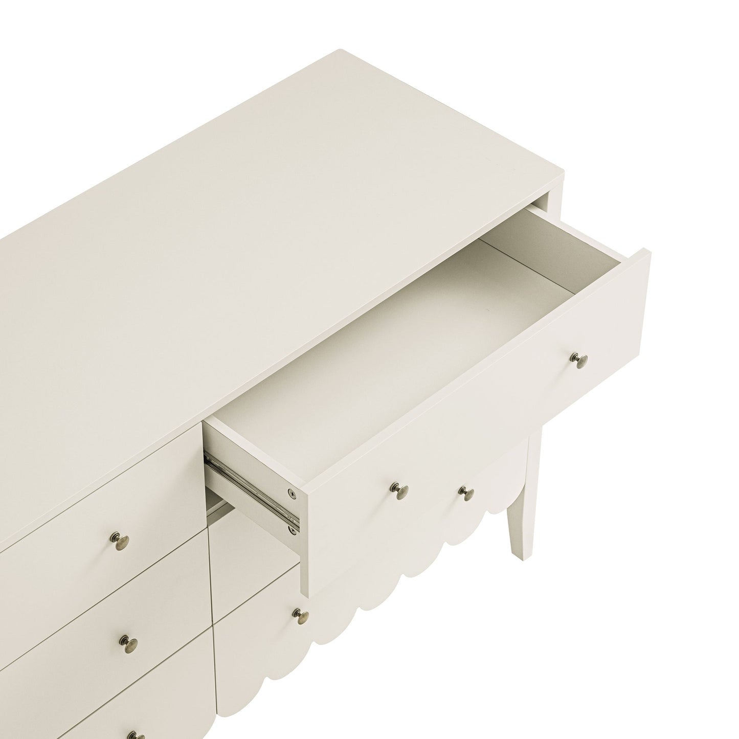 Henley Scalloped Edge 6 Drawer 140cm Wide Chest, Light Sand