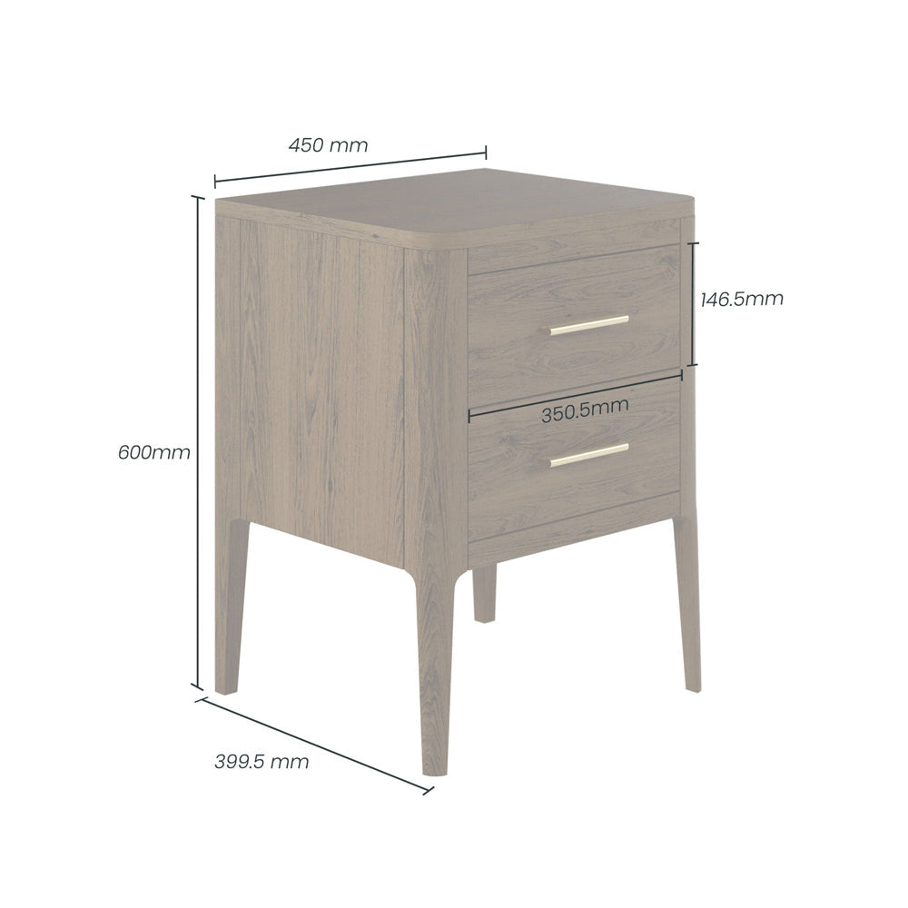 Abberley 2 Drawer Bedside Table - Brown