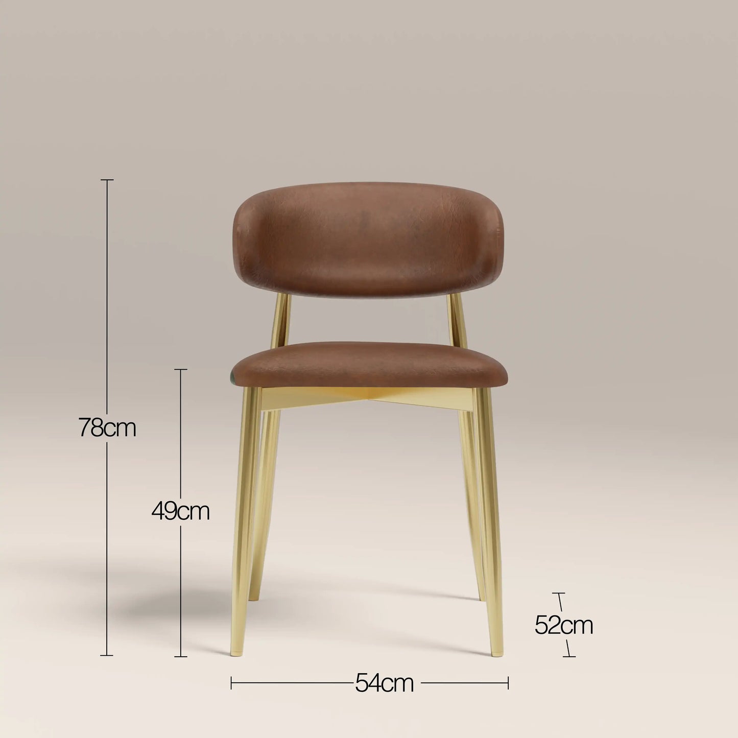 Halston Dining Chair | Vintage Tan Faux Leather & Brass