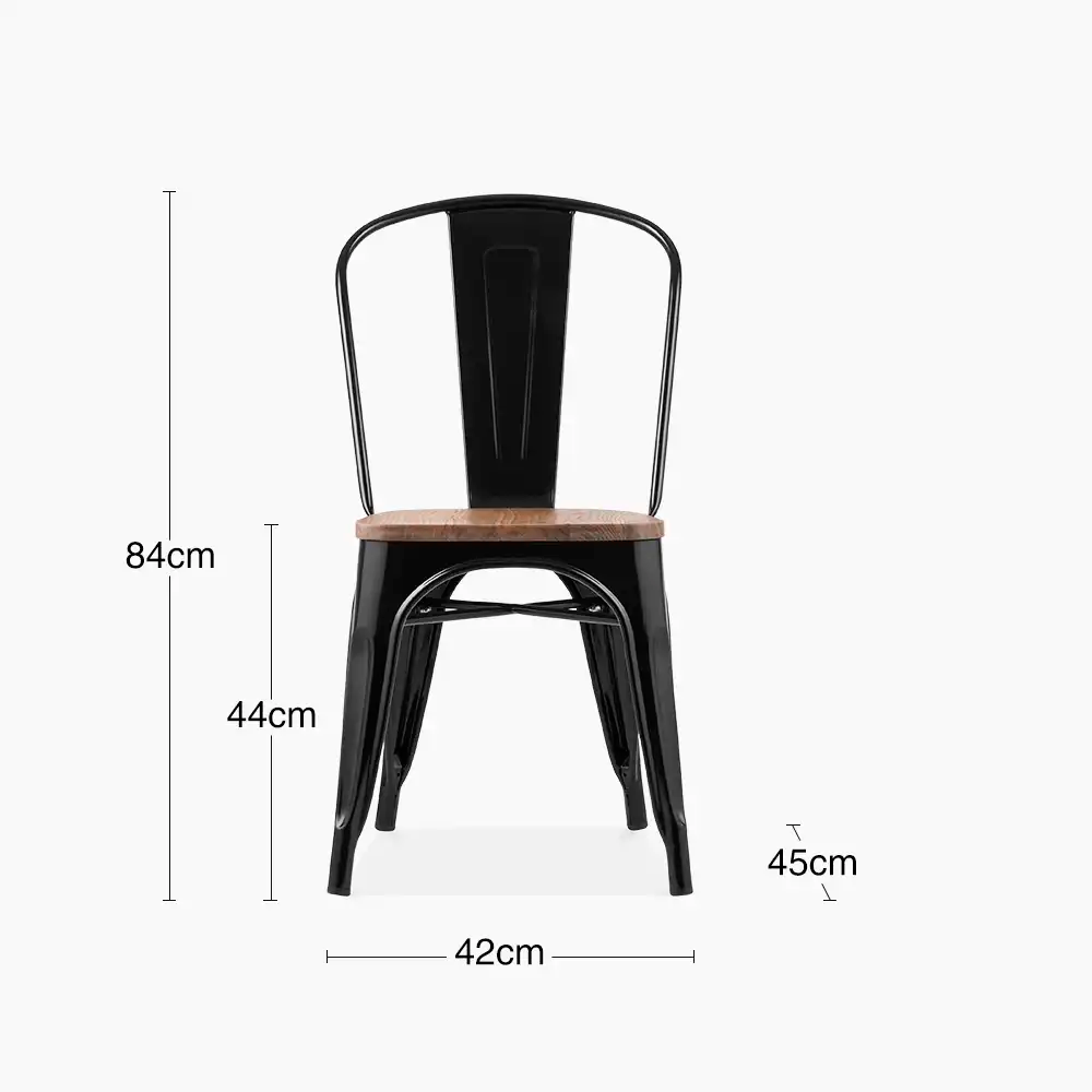 Tolix Style Stackable Dining Chair | Oak & Black