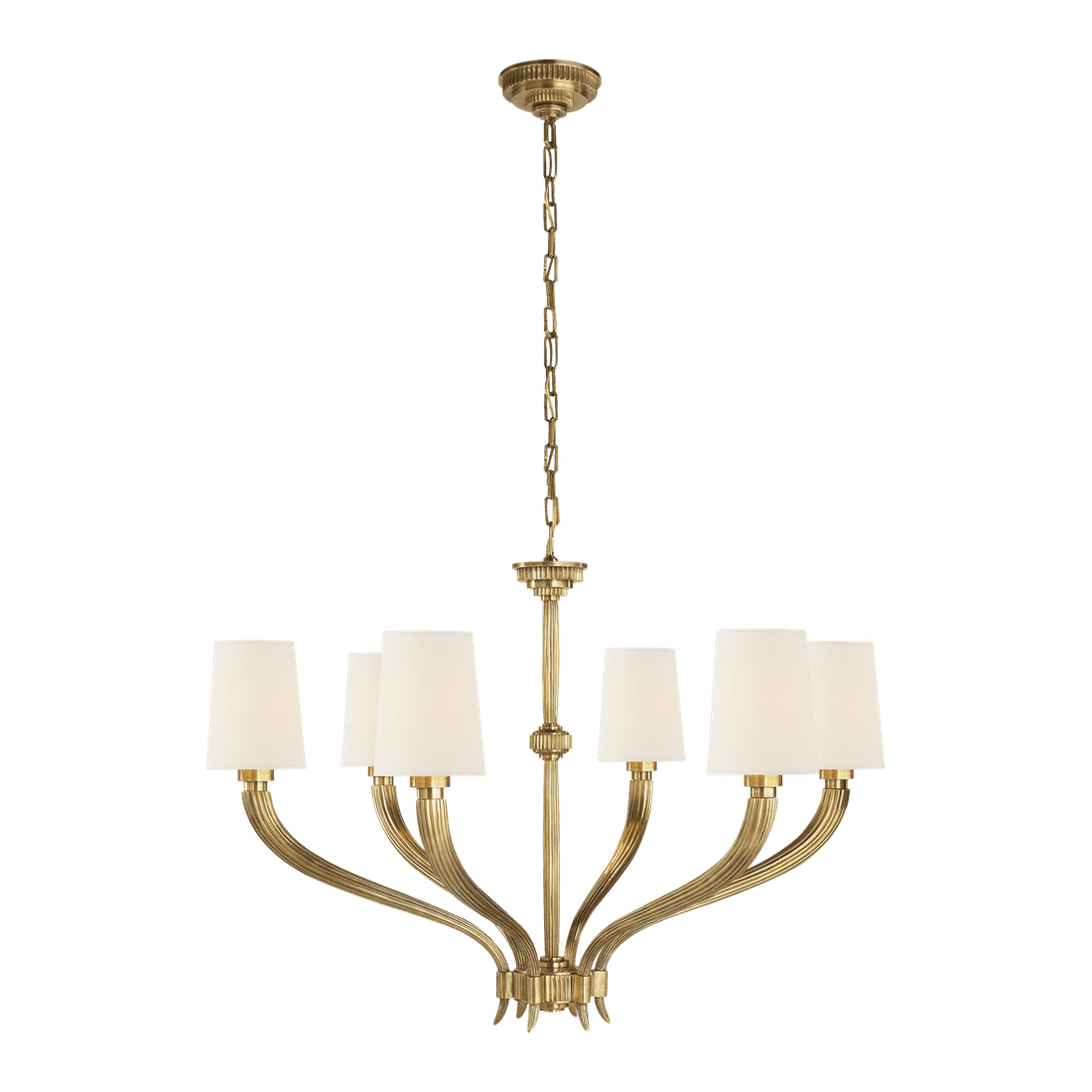 Ruhlmann Large Chandelier - Antique-Burnished Brass with Linen Shades