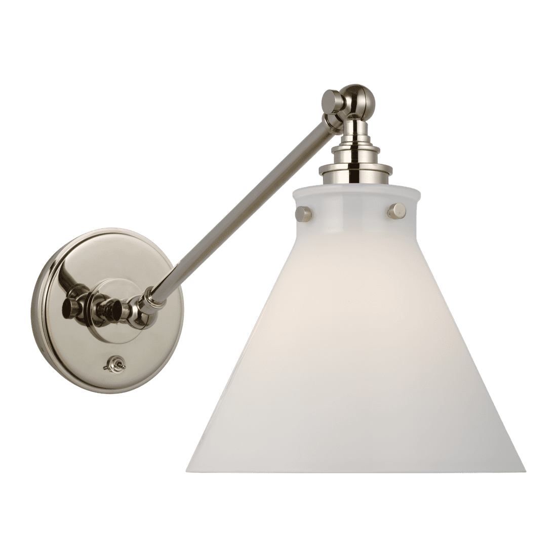 Parkington Single Library Wall Light - Polished Nickel with White Glass