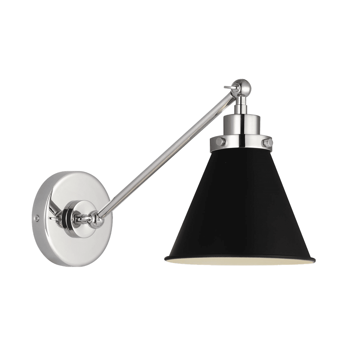 Wellfleet Single Arm Cone Task Sconce - Midnight Black & Polished Nickel with Matte Black