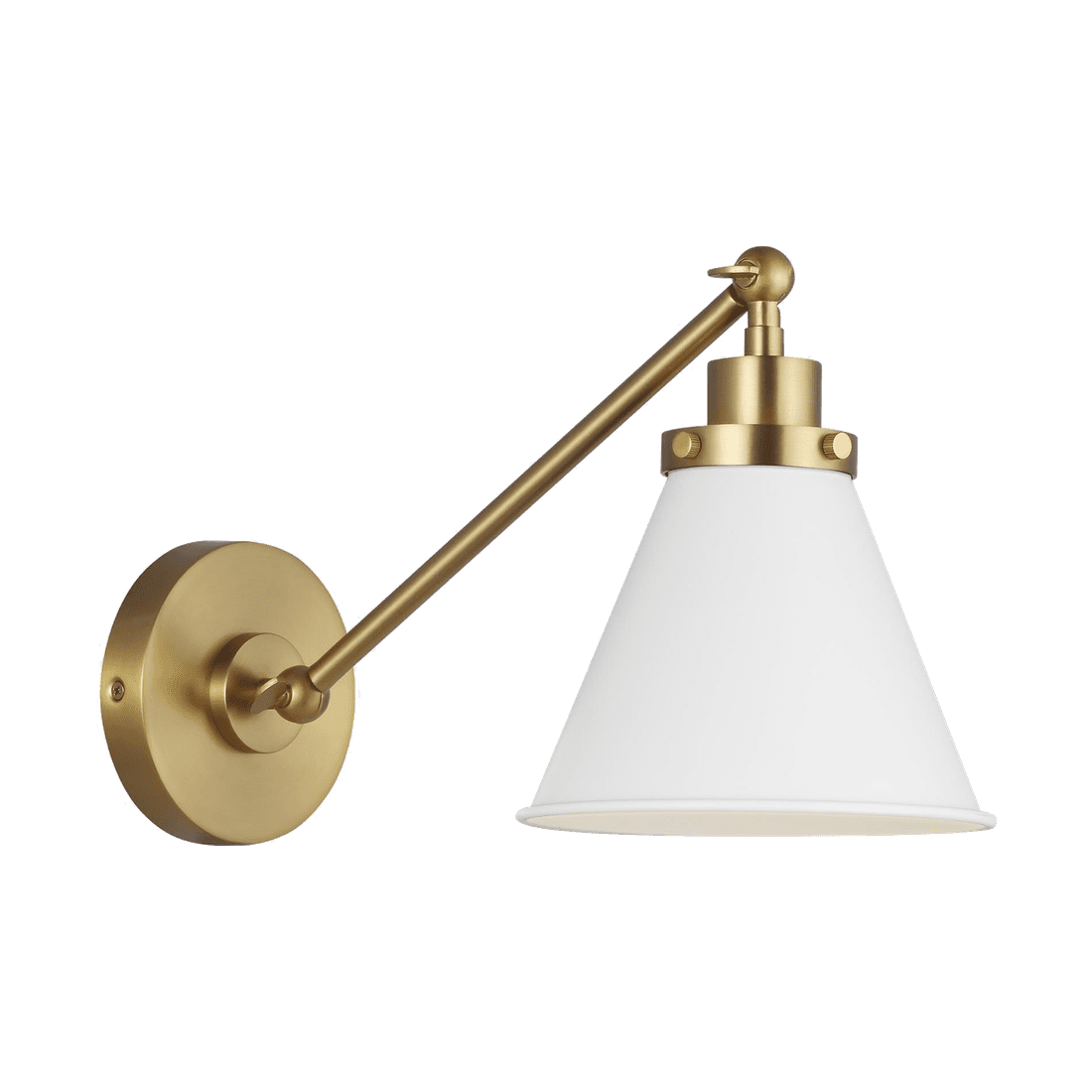 Wellfleet Single Arm Cone Task Sconce - Matte White & Burnished Brass with Matte White