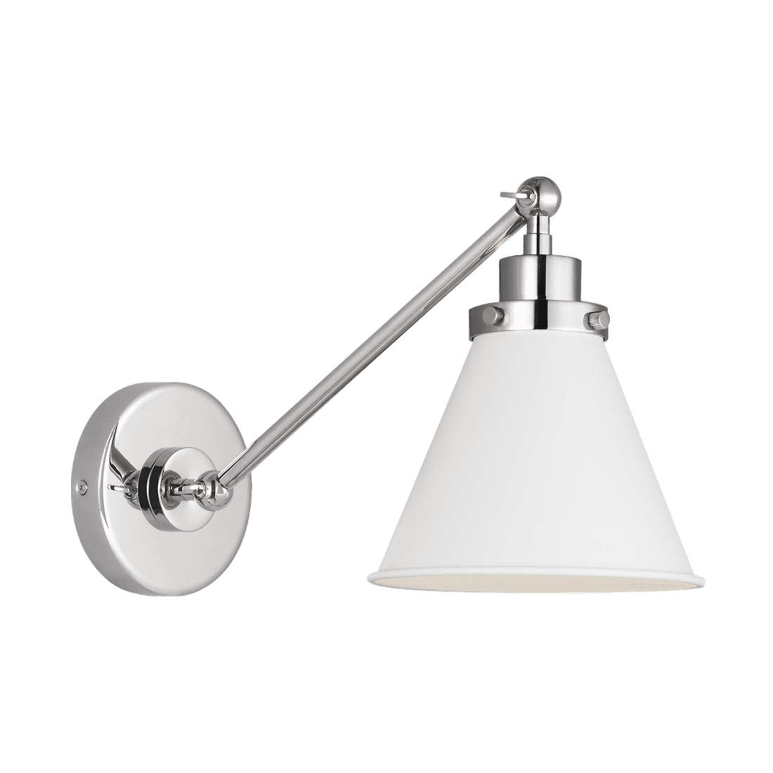 Wellfleet Single Arm Cone Task Sconce - Matte White & Polished Nickel with Matte White