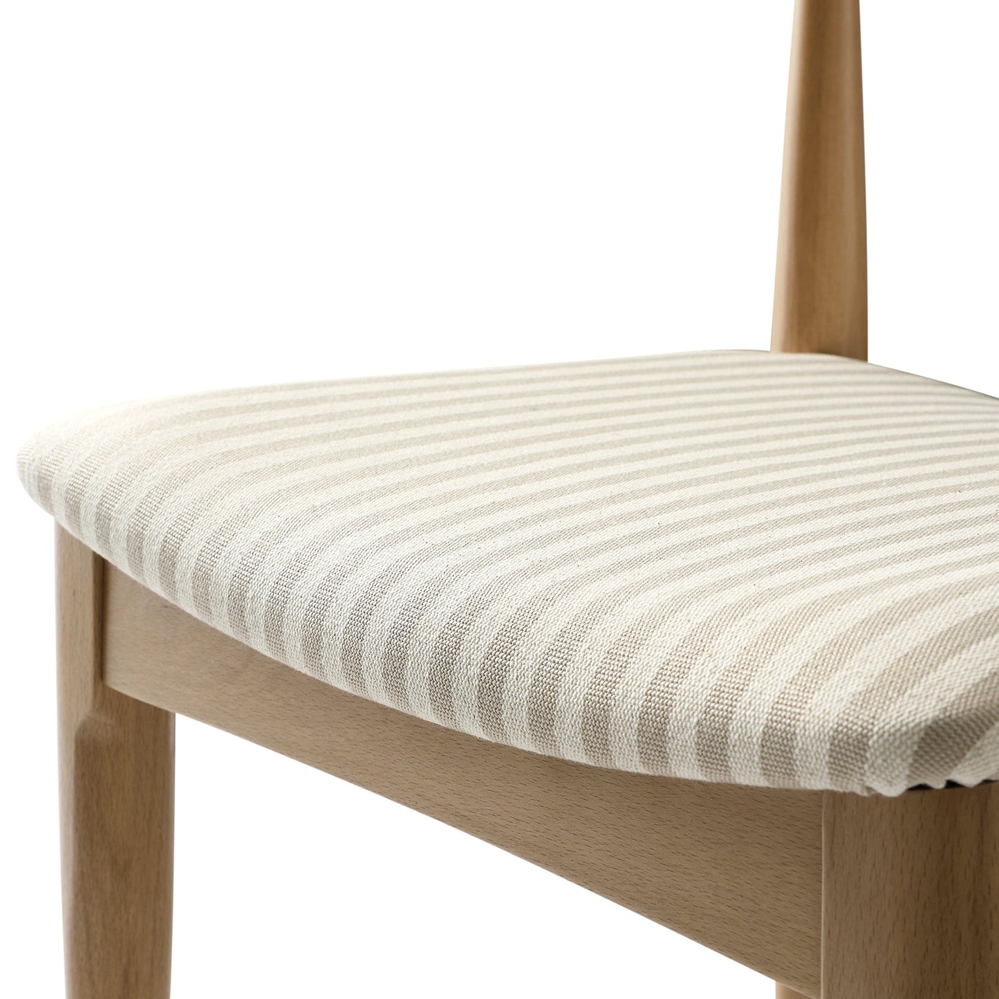 Arley Set of 2 Beech Wood Dining Chairs, Natural and Light Taupe Striped