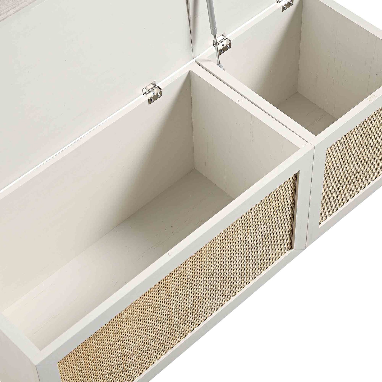 Frances Woven Rattan Triple Storage Stool Set with Cushion, White