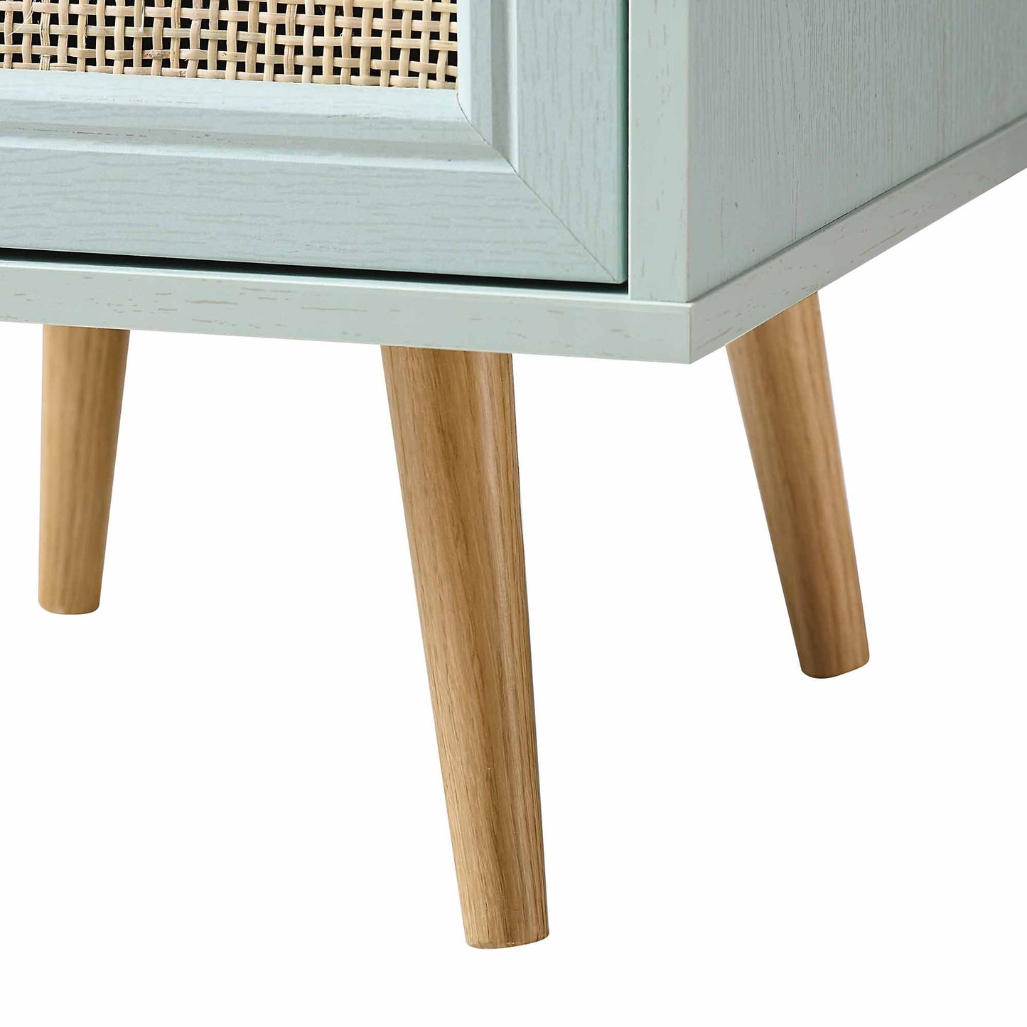 Frances Woven Rattan 1-Door Bedside Table in Mint