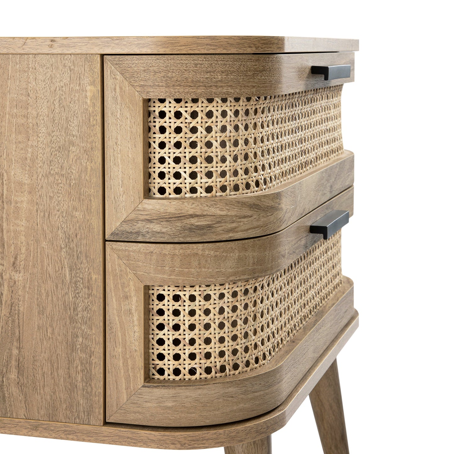 Izzy Curved Rattan 2-Drawer Bedside Table, Natural