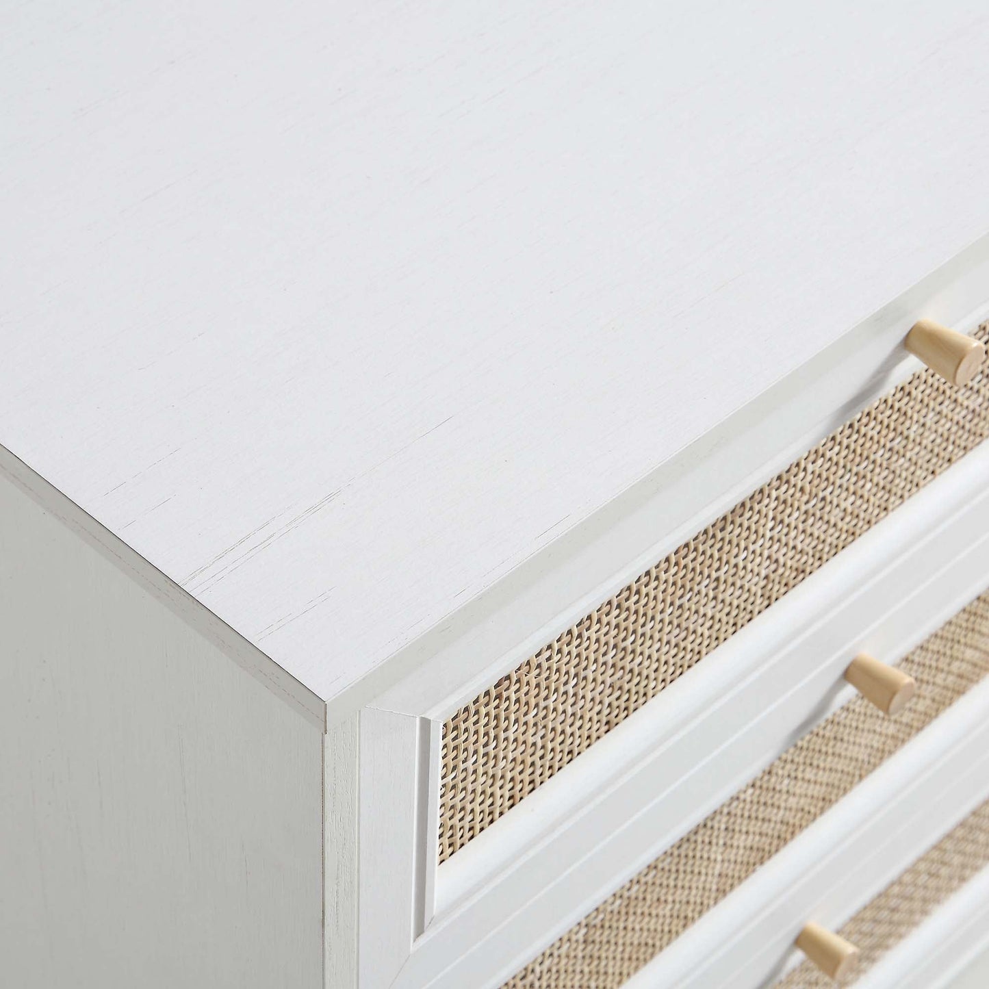 Frances Woven Rattan Chest of 6 Drawers, White