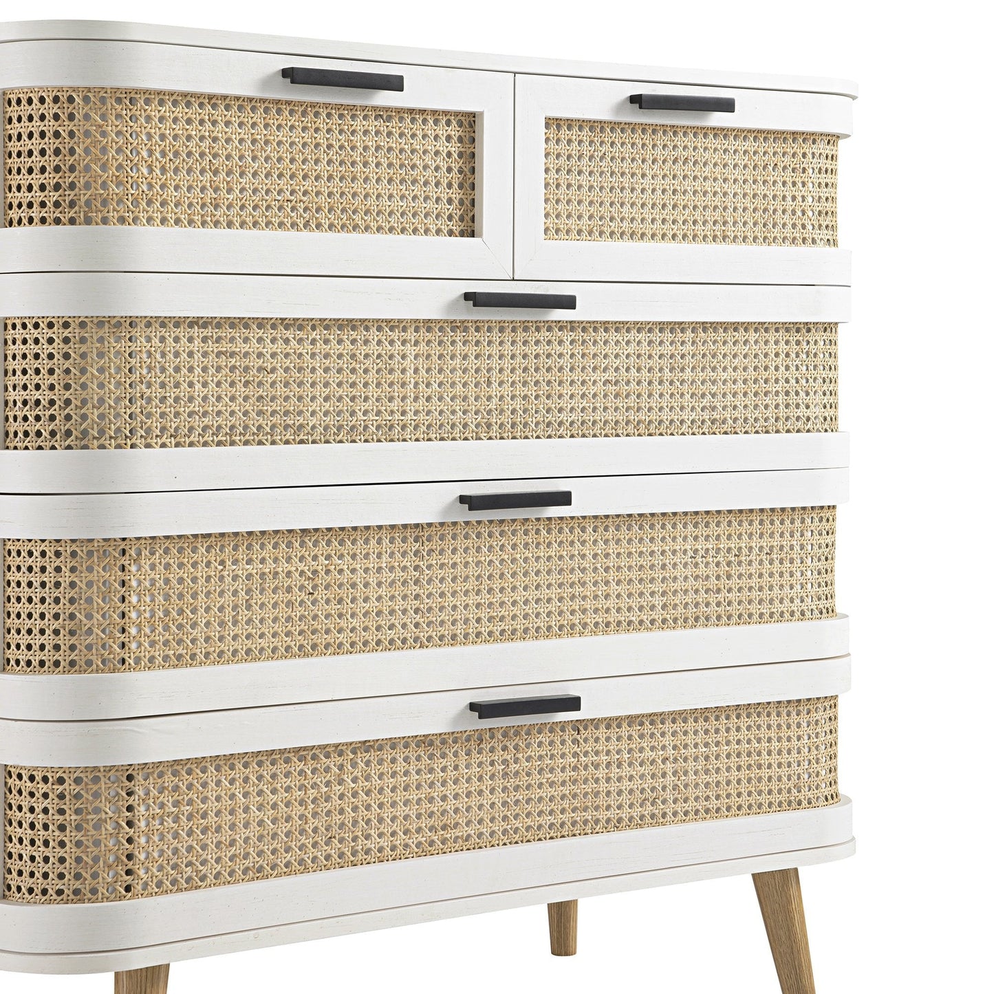 Izzy Curved Rattan Chest of 5 Drawers, White