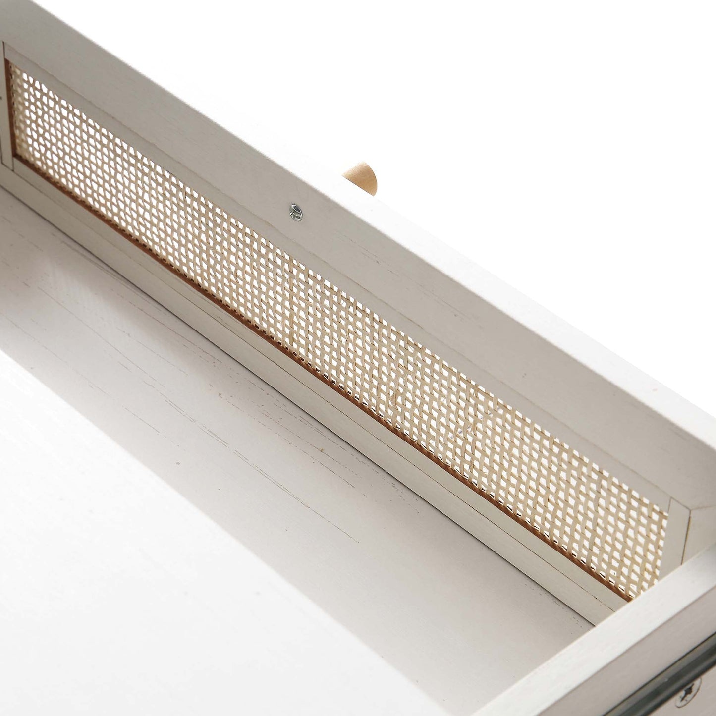 Frances Woven Rattan Wooden Coffee Table in White