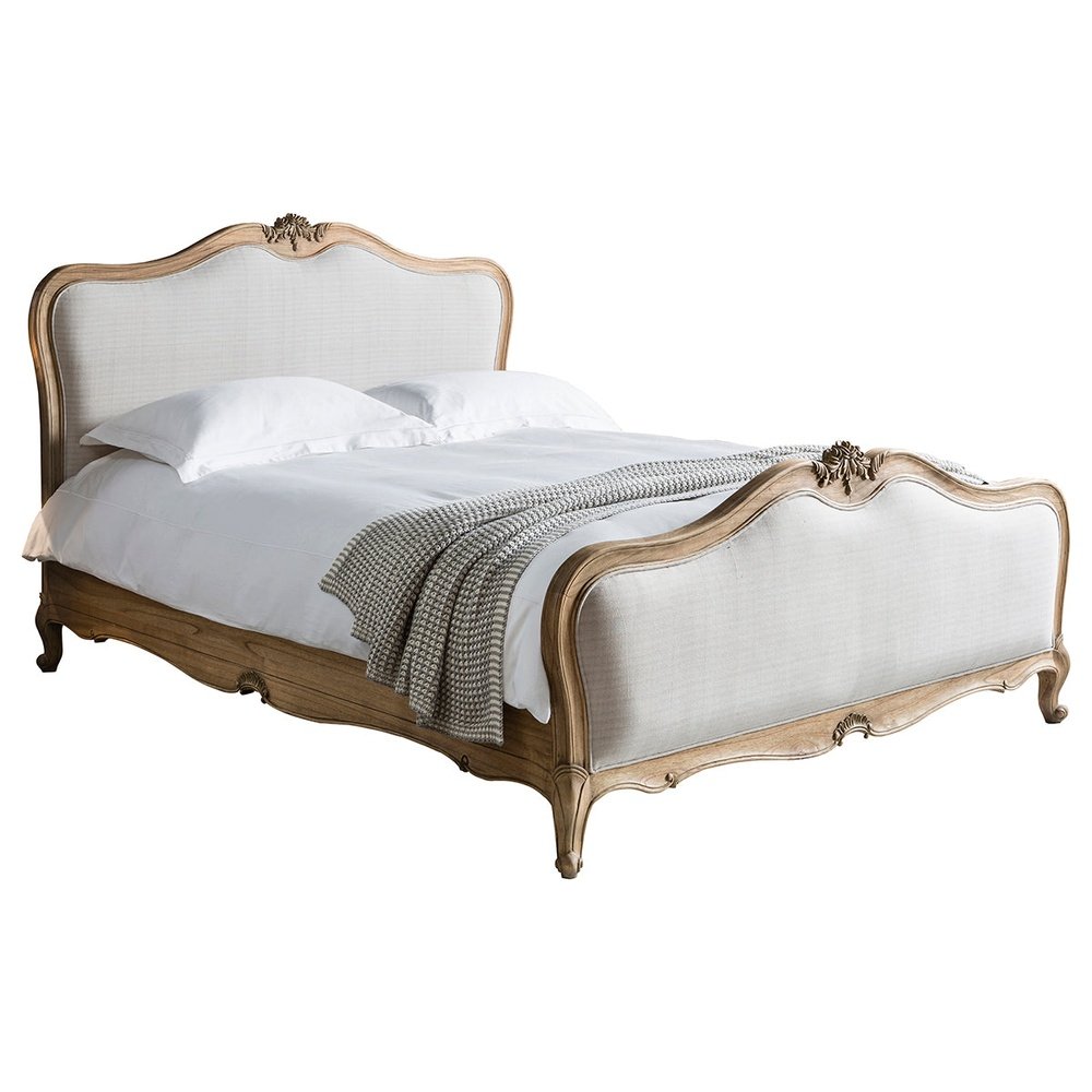 Chic Super King Bed - Linen & Weathered Wood