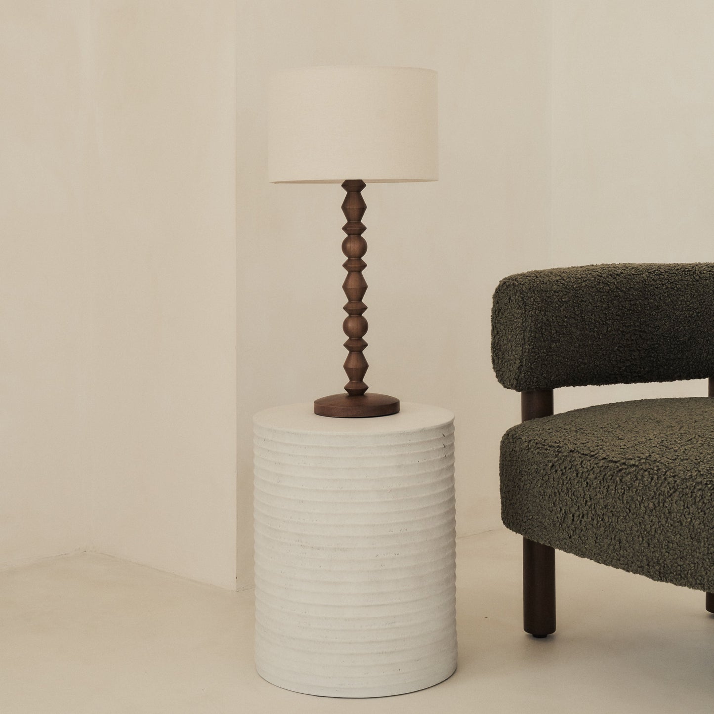 Ivy - Dark Wood Drum Shade Table Lamp