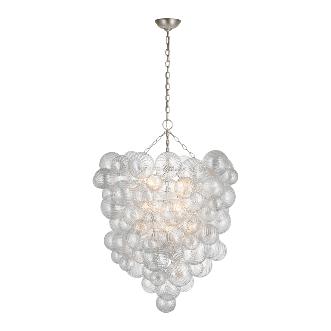Talia Grande Entry Chandelier - Burnished Silver Leaf with Clear Swirled Glass