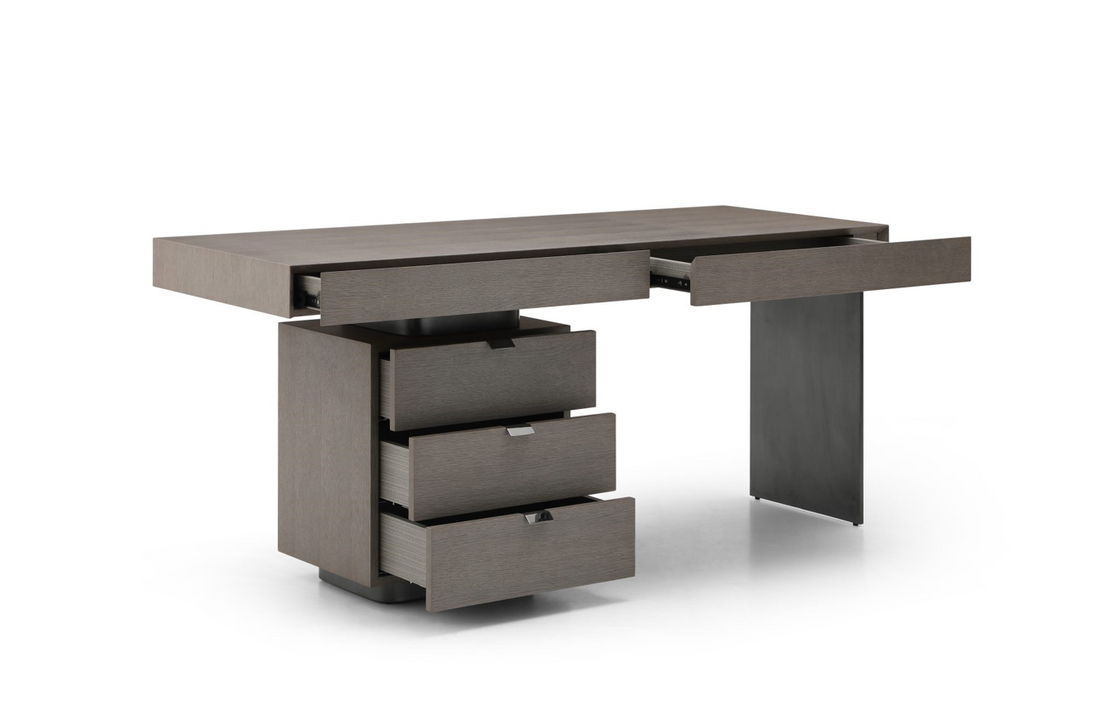 Oston Left Drawers Desk - Grey