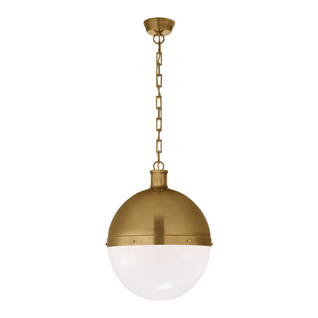 Hicks Extra Large Pendant - Antique Brass with White Glass