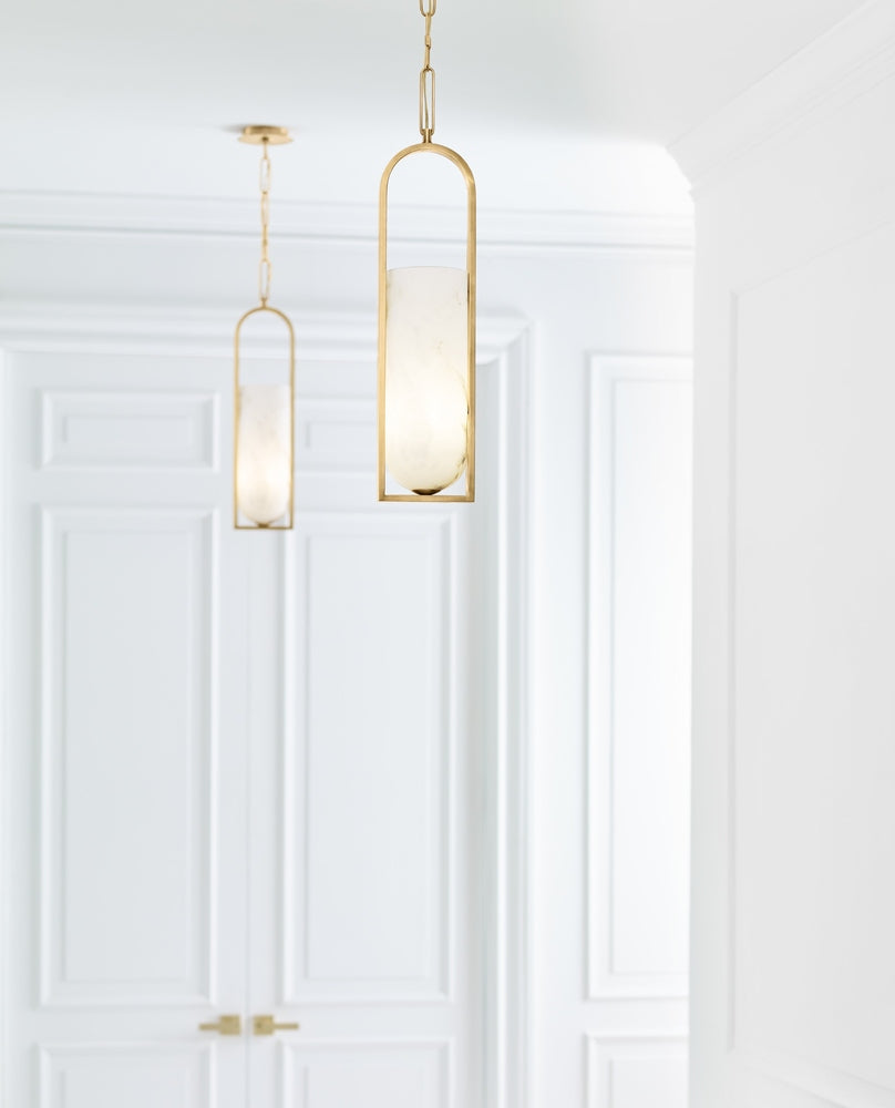 Melange Small Elongated Pendant - Antique-Burnished Brass with Alabaster Shade