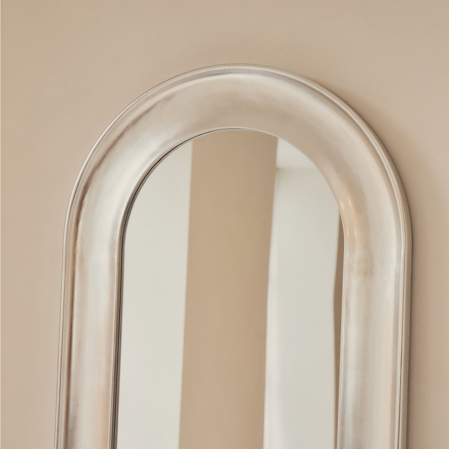 Porta - Full Length Arched Brushed Chrome Large Mirror 180cm x 70cm