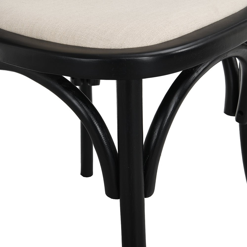 Anya Set of 2 Cane Rattan and Upholstered Dining Chairs, Black Colour