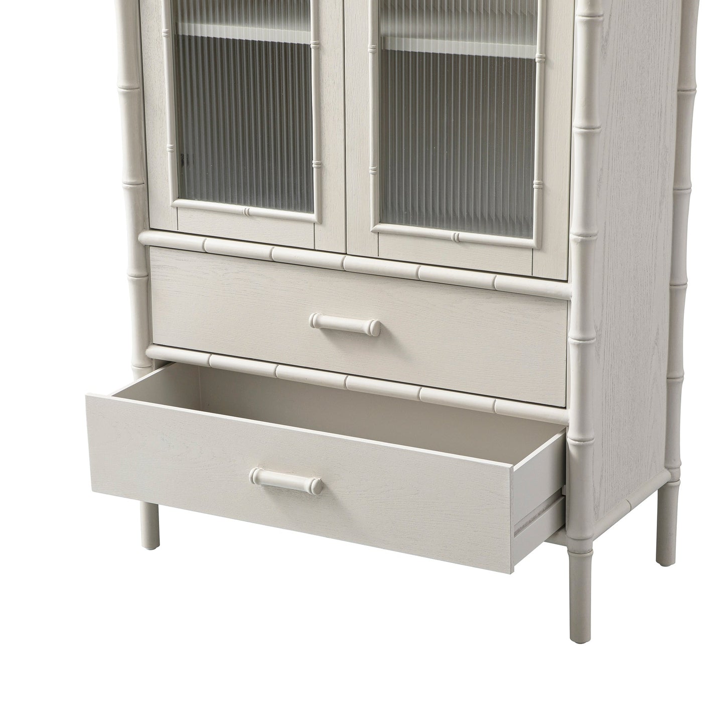 Elstowe Faux Bamboo and Fluted Glass 2-Door Cabinet, Shaded White