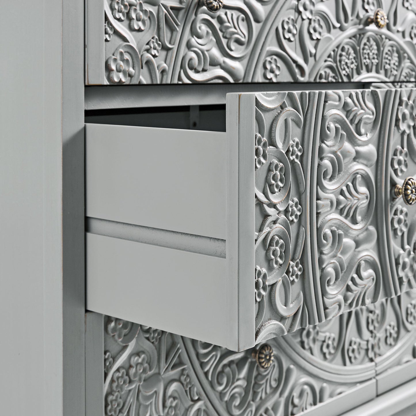 Chantilly Mid Grey Carved 3 over 4 Drawer Chest
