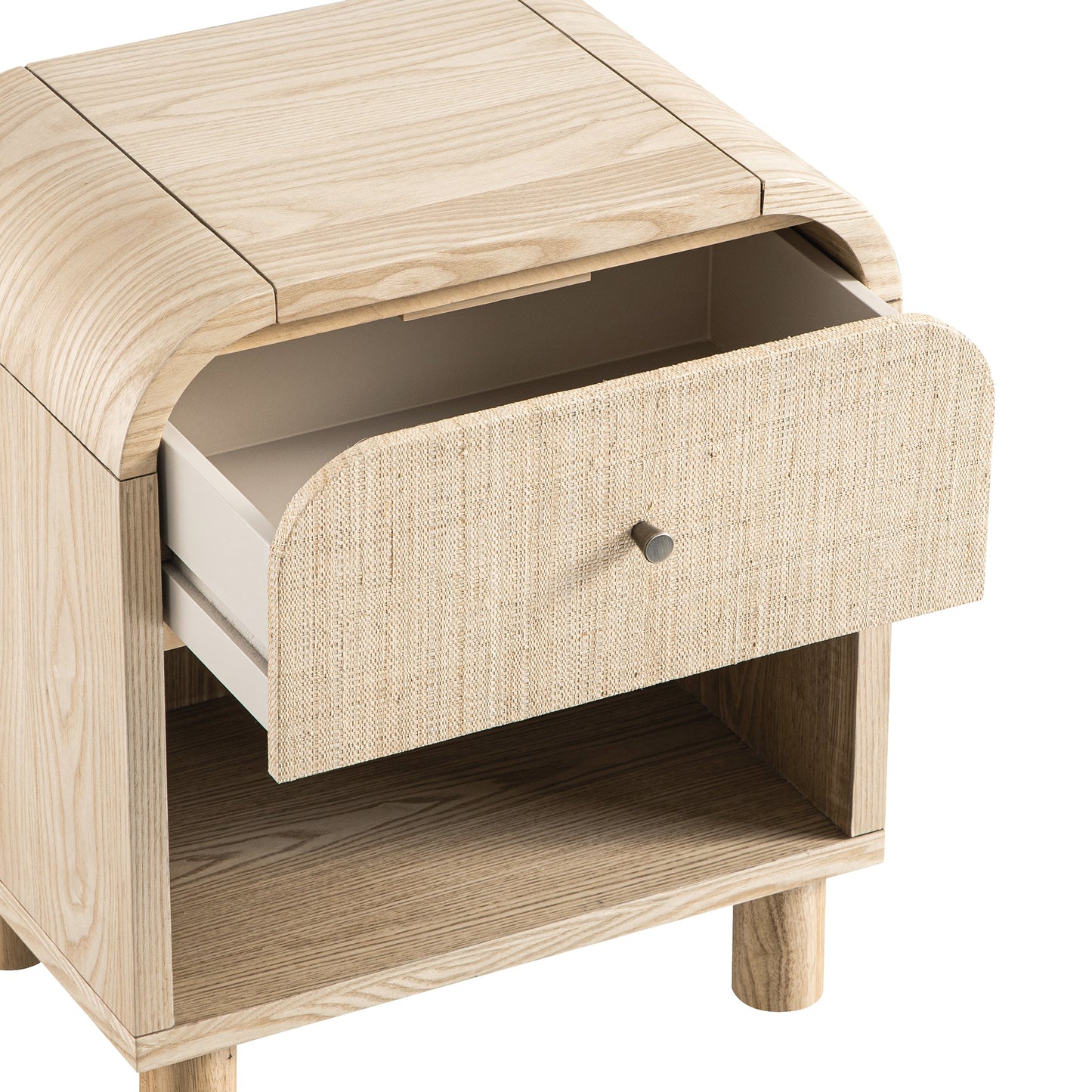 Maude 1 Drawer Bedside Table, Natural Ash with Raffia