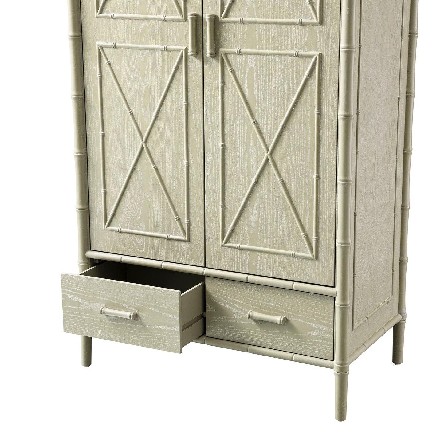 Elstowe Faux Bamboo Double Wardrobe, Sage Green