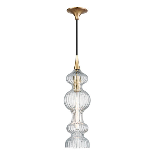 Pomfret 1 Light Pendant Light - Aged Brass & Glass