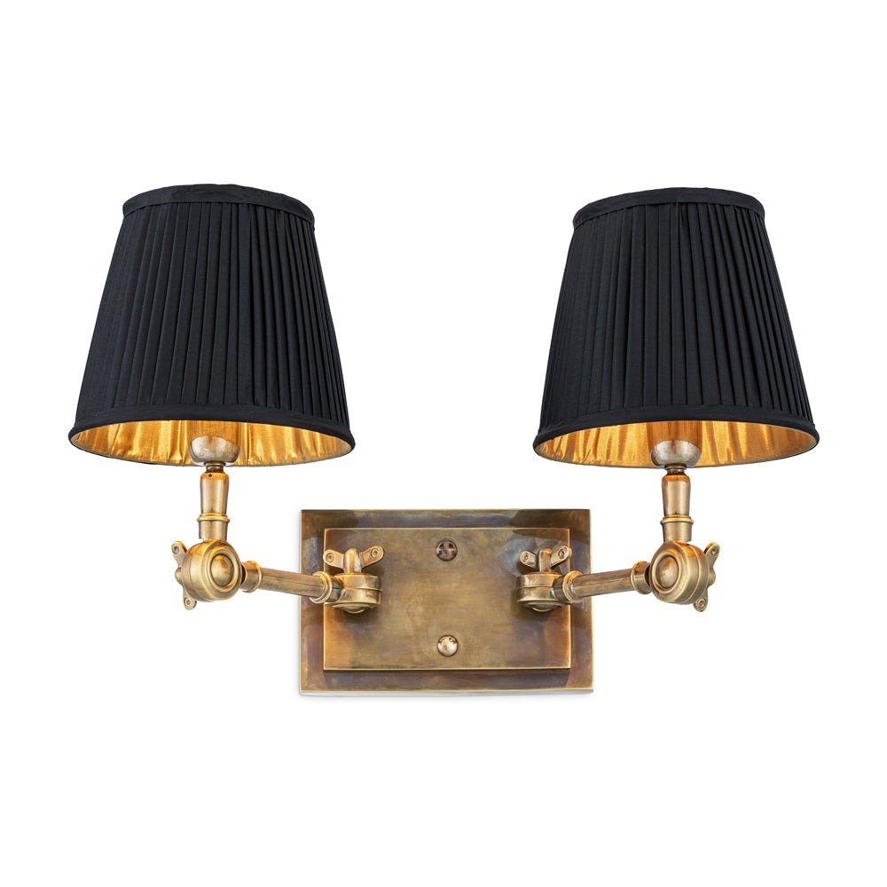 Wentworth Double Wall Lamp - Vintage Brass & Black Shade