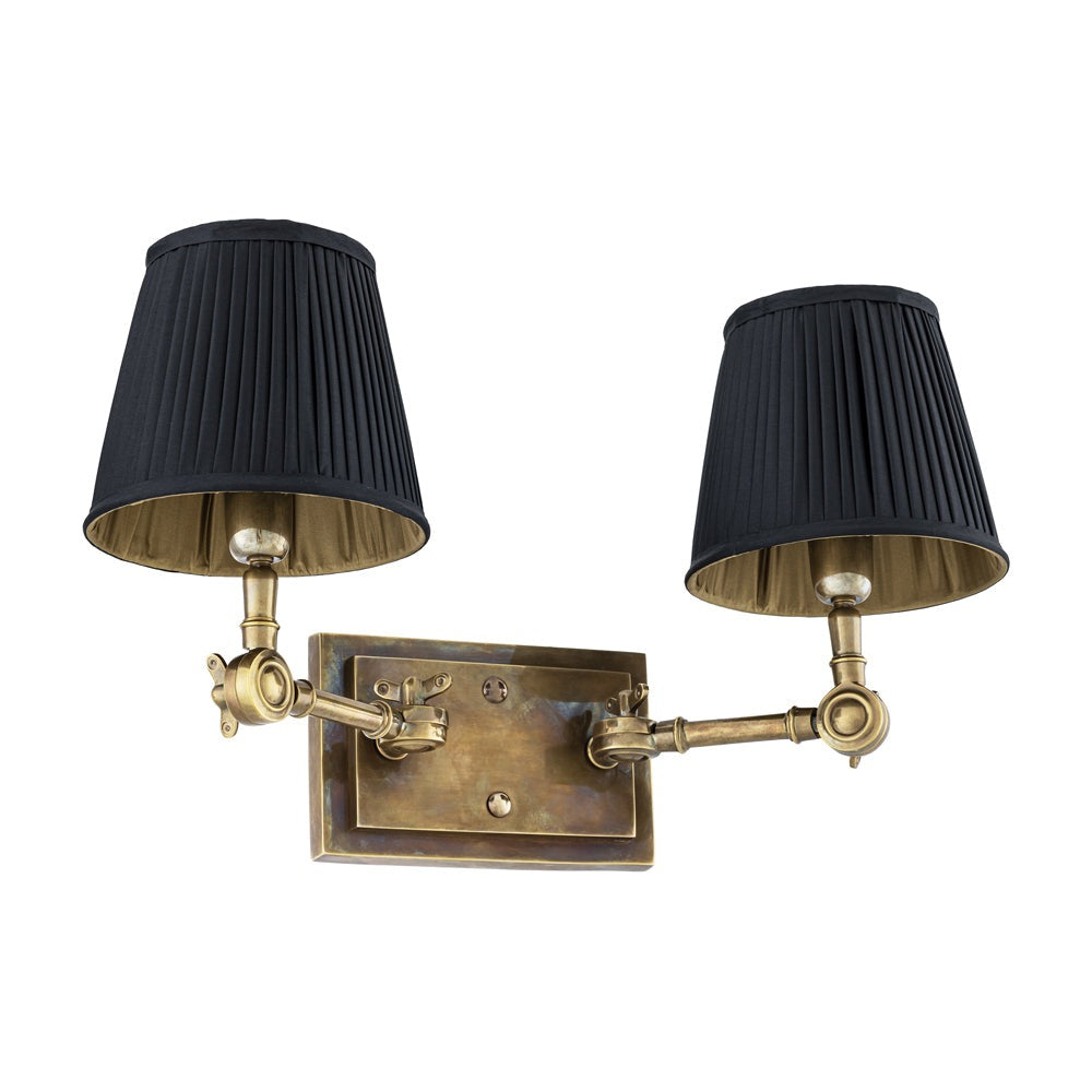 Wentworth Double Wall Lamp - Vintage Brass & Black Shade