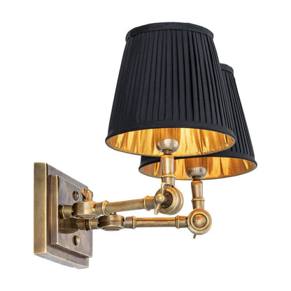 Wentworth Double Wall Lamp - Vintage Brass & Black Shade